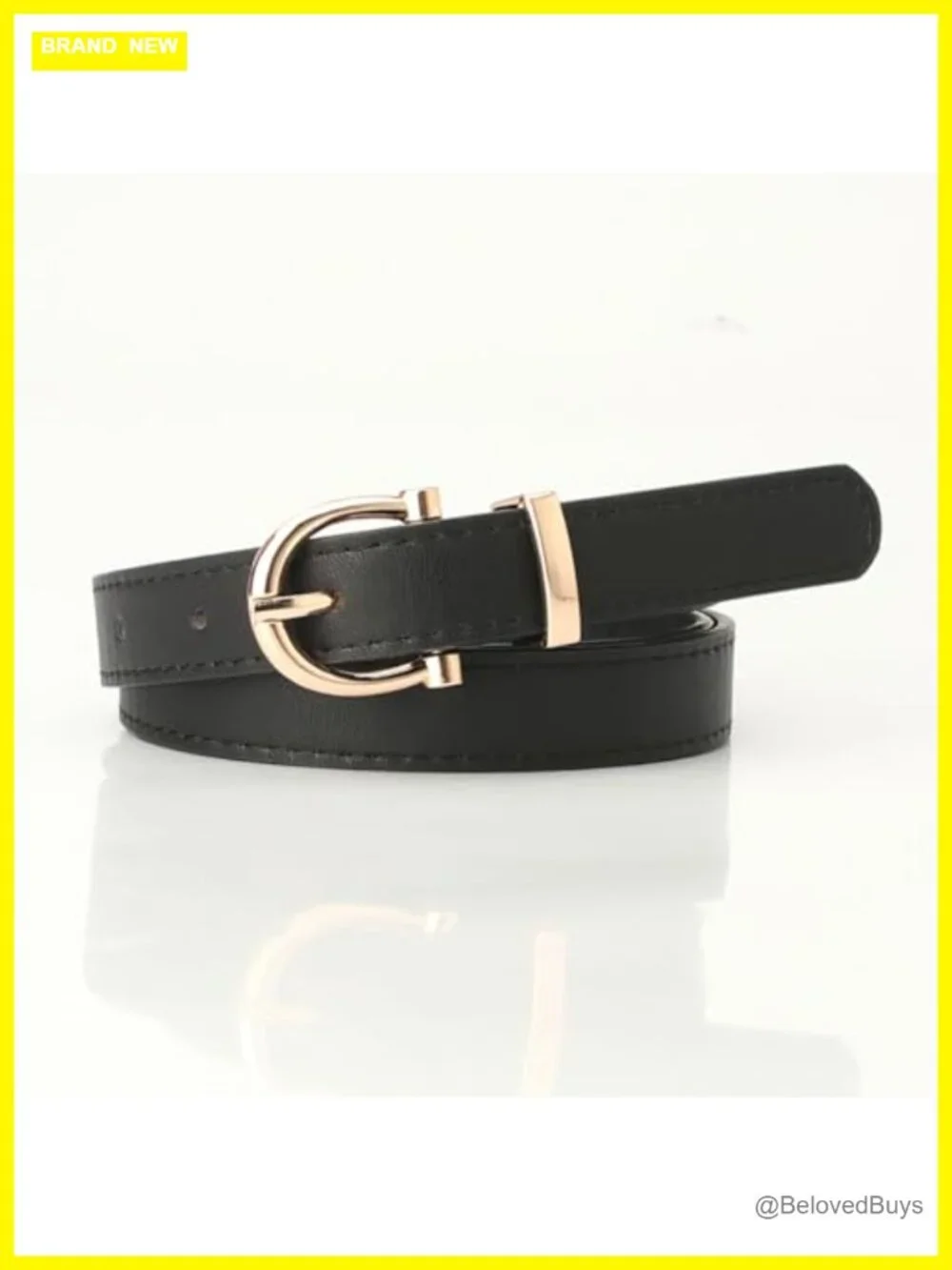 Women's Fashion Leather Belt with Gold Buckle for Jeans Dresses